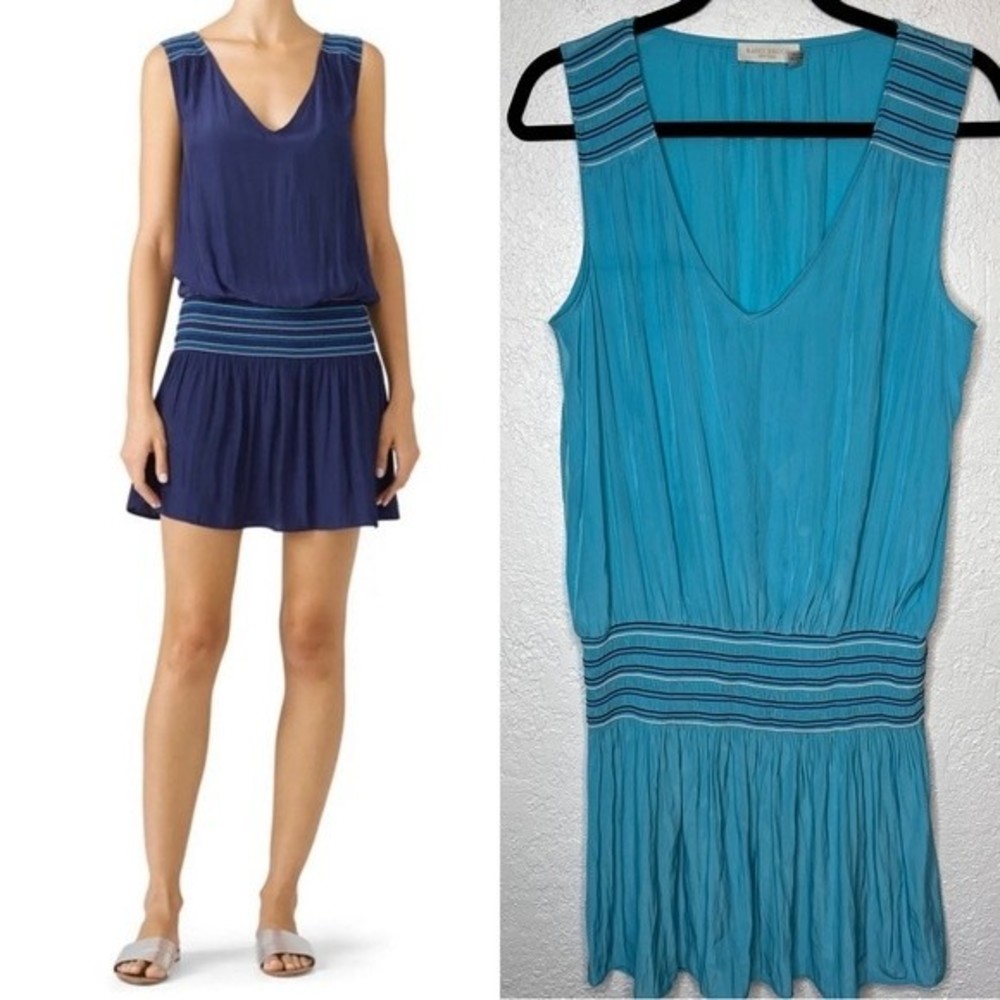 Sandro Teal Pleated V-Neck Drop-Waist Dress